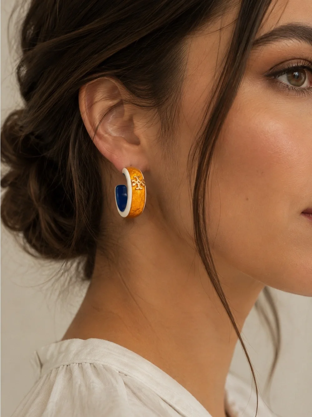 TORY BURCH • Roxanne Colorblock Hoop Earrings Includes Tory Burch Jewelry Bag